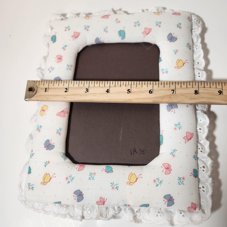 Picture Frame Eyelets Vintage 1985 Handmade Fabric Butterfly Picture Frame Eyelet Lace Trim ...