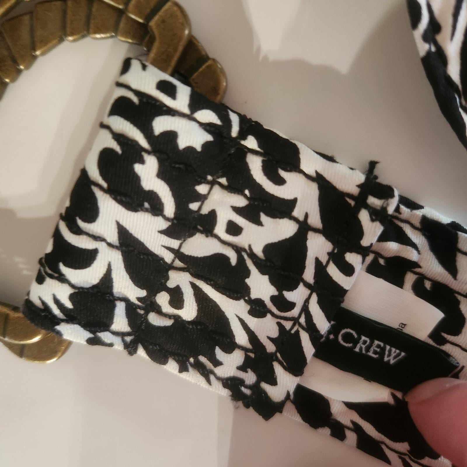 J Crew Y2k 100% Silk Belt Black White Damask Print Gold Tone 