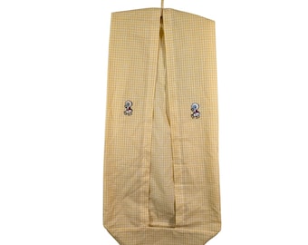 Vintage Yellow Gingham Embroidered Duckling Garment Bag Nursery Storage 34x12