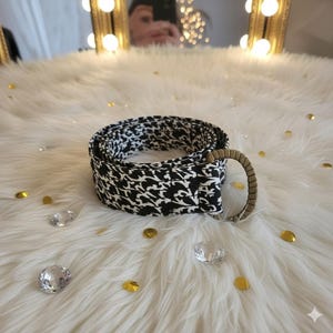 J Crew y2k 100% Silk Belt Black‎ White Damask Print Gold Tone D Ring Buckle J Crew Y2k 100% Silk Belt Black White Damask Print Gold Tone  main image 2