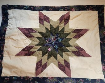Handmade Lone Star Quilted Pillow Sham Star of Bethlehem Patchwork Floral Border