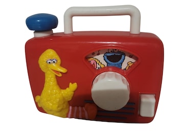 Vintage Sesame Street Musical Toy Radio Big Bird Cookie Monster Red Plastic