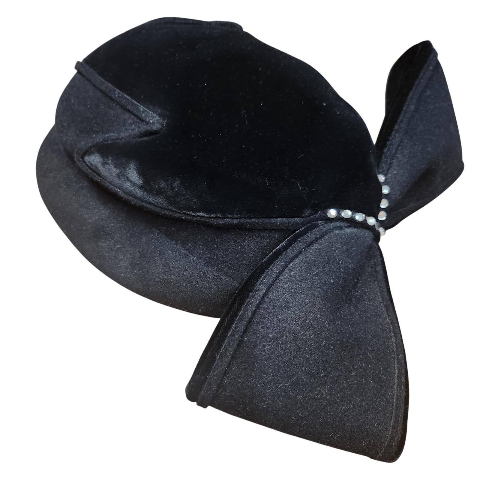 Anita Porritt Black Velvet Bow Hat Stunning Rhinestone Accent Designer Millinery Rhinestone Grief Hat - Etsy main image 4