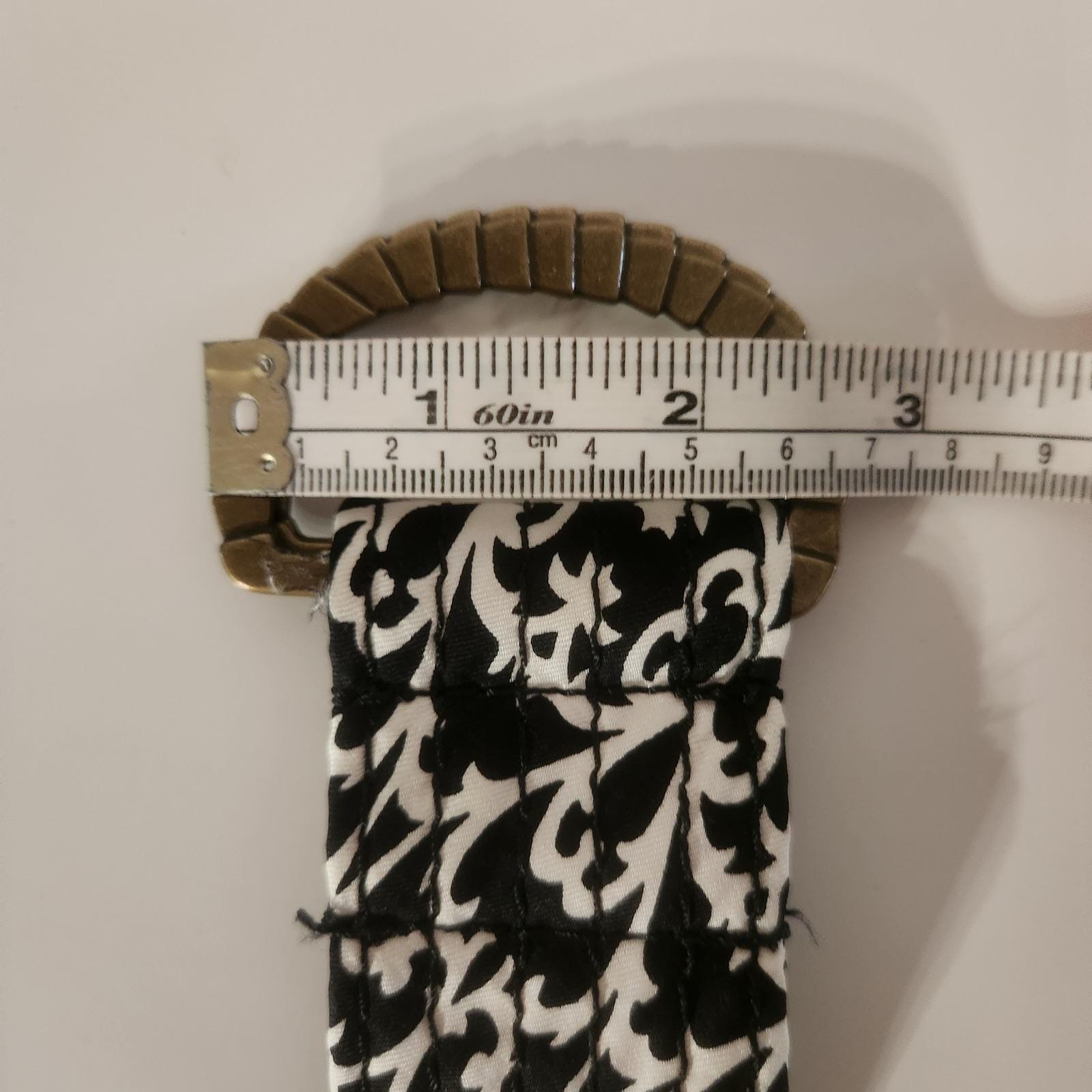 J Crew Y2k 100% Silk Belt Black White Damask Print Gold Tone  display picture 1