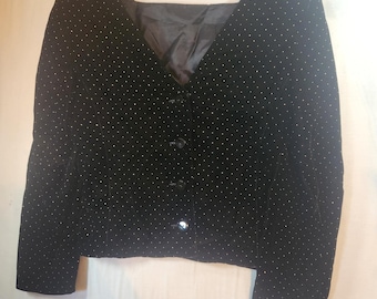 Albert Nipon Vintage Black Velvet Gold Polka Dot Jacket low back, buttons 80s