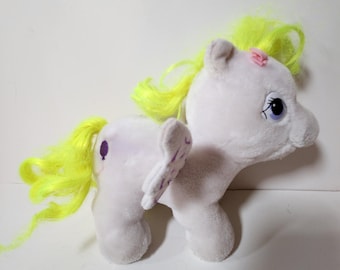 Vintage My Little Pony Plush Pegasus White Neon Yellow Hair Balloon 1989 cutie