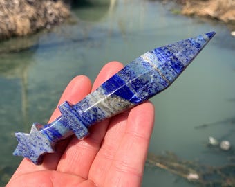 5.1''+ Natural Lapis lazuli quartz,quartz crystal,Crystal Dagger,Dagger specimen,Hand Carved Crystal Gifts 1pc