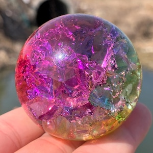 1.9 &#39;&#39;+ Titanium Rainbow Magical Aura Crackle Sphere, Kristall Glaskugel, Kristallkugel, Kristallkugel, Kristallkugeln, Geschenke 1Stk
