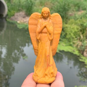 3.9&#39;&#39;+ Natural Yellow stone quartz,quartz crystal,hand carved,Crystal Angel,Angel skull,Crystal Gifts 1pc