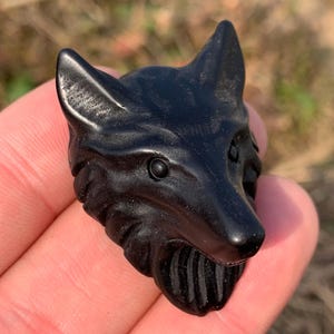 1.6&#39;&#39;+ Natural Obsidian quartz,quartz crystal,Crystal Wolf,Wolf Skull,Hand Carved Crystal Gifts 1pc
