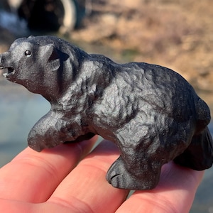 3.3''+ Natural Obsidian quartz,quartz crystal,Crystal Polar Bear,Bear Skull,Hand Carved Crystal Gifts 1pc