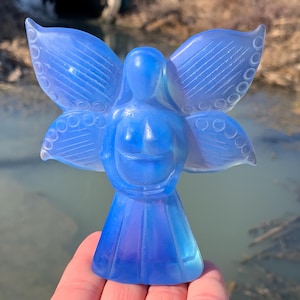 4&#39;&#39;+ Blue Opalite quartz,quartz crystal,Crystal Angel,Angel Skull,Hand Carved Crystal Gifts 1pc