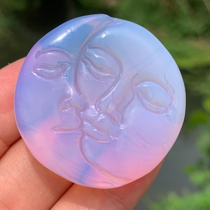 1.6&#39;&#39;+ Pink Opalite quartz,quartz crystal,hand carved,Crystal Sun and Moon Skull,Crystal Gifts 1PC