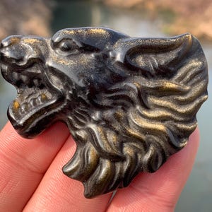 2.4&#39;&#39;+ Natural Gold Obsidian quartz,quartz crystal,Crystal Wolf,Wolf Skull,Hand Carved Crystal Gifts 1pc