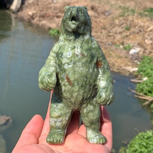 15,9 &#39;&#39;+ Natürlicher Grüner Jade Quarz,Quarz Kristall,hand geschnitzt,Kristall Eisbär,Bärenschädel,Kristall Geschenke 1Stk