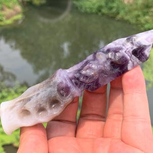 4.7&#39;&#39;+ Natural Dreamy Amethyst quartz,quartz crystal,hand carved,crystal knife,Dagger,Wings skull Specimen,Crystal Gifts 1pc