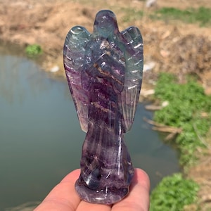 Fluorite Quartz Crystal Angel Skull: Healing Stone Gift