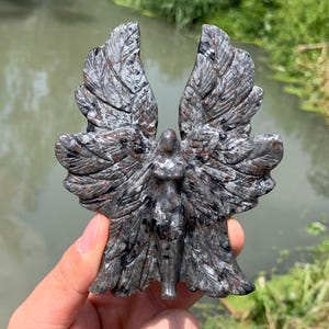 4.4&#39;&#39;+ Natural Yooperlite quartz,quartz crystal,hand carved,Crystal Angel,Angel skull,Crystal Gifts 1pc