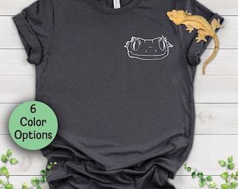 Camiseta con cara de gecko crestado, contorno blanco y diseño dibujado a mano - Ropa novedosa para amantes de los reptiles
