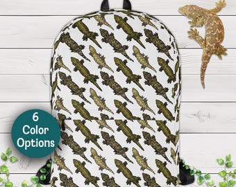 Mochila Leachie con estampado de geco: diseño dibujado a mano, mochila de reptil
