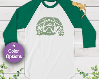 Tortuga mordedora - Dibujo a mano, camiseta unisex de manga 3/4, regalo para dueños de reptiles y amantes de los herpetos.