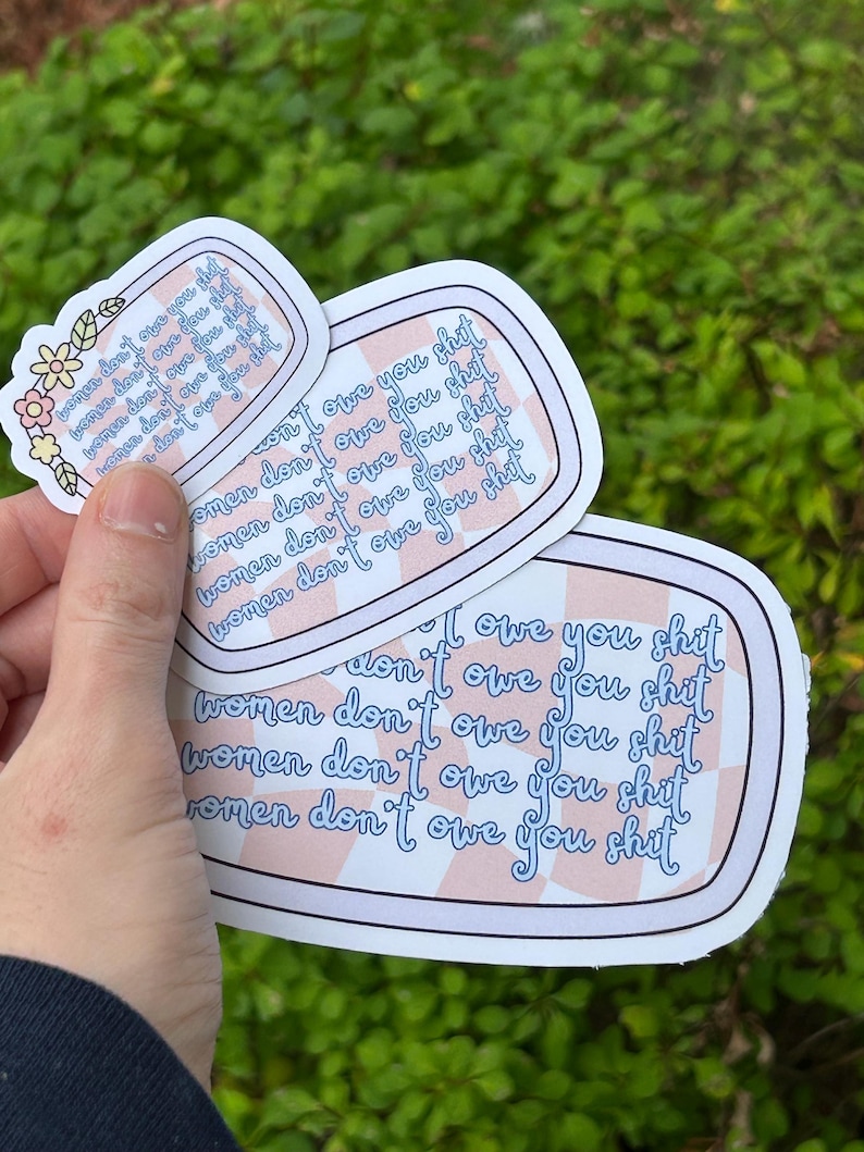 Rectangle Round Sticker Women Don’t Owe You Shit Vinyl Sticker Floral Checkered 3 Sizes, Female ...