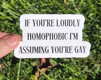 Vinyl Sticker "If you're loudly homophobic I'm assuming you're gay" Sarcastic Sticker, Call Out Homophobes, LGBT Sticker