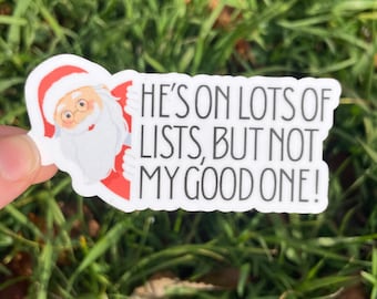 Vinyl Sticker Christmas Anti Trump “He’s on lots of lists, but not my good one!” Peeking Santa FDT