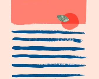 Dolce far Niente Print- Italian for “the Sweetness of Doing Nothing.” Giclee Poster Print of Ink Drawing, Beach Sunset Art