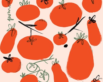 Italian Food Art- Pomodoro Print, Giclee Tomato Poster Print, Kitchen Decor for the Italy lover, Foodie Art, Tomato Pattern Illustration