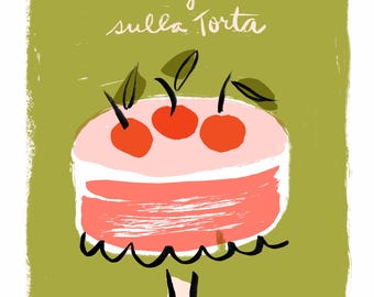 Cherry Cake Giclée Print – Italian Food Art, Bakery Decor