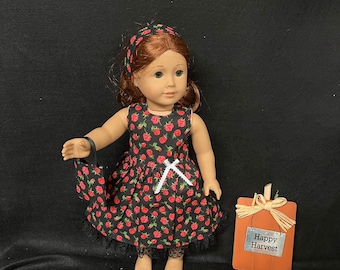 18 Inch Doll Clothes Handmade to Fit Like American Girl Doll Red Roses Flower Dress Child Handmade Gift