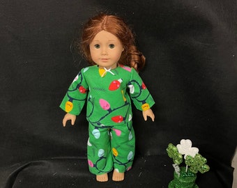 18 Inch Doll Clothes Handmade to Fit Like American Girl Doll Clothes Smiling Christmas Lights Pajamas or Loungewear Child Christmas Gift