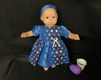 15 Inch Doll Clothes Handmade to Fit Like American Girl Bitty Baby Doll Red White Blue Glitter Independence Day Dress Handmade Child Gift