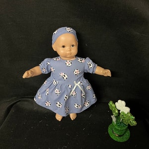 15 Inch Doll Clothes Handmade to Fit Like American Girl Bitty Baby Dolls Cow Print Dress Handmade Child Gift image 1