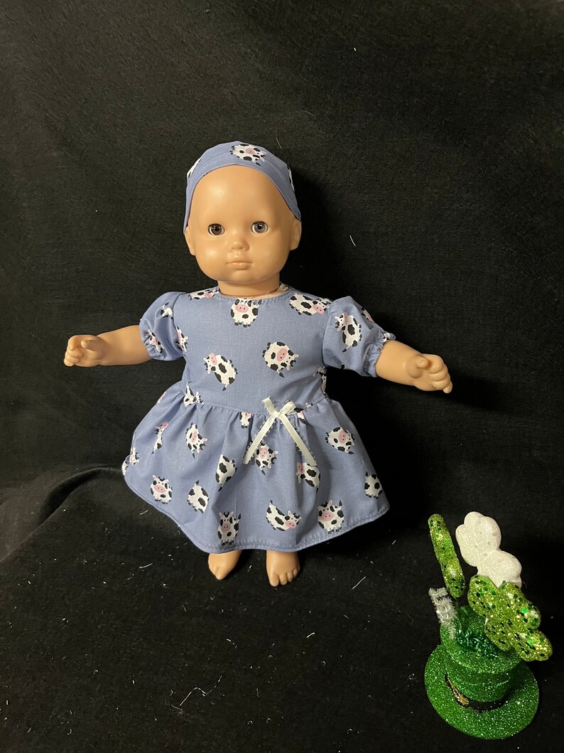 15 Inch Doll Clothes Handmade to Fit Like American Girl Bitty Baby Dolls Cow Print Dress Handmade Child Gift image 5