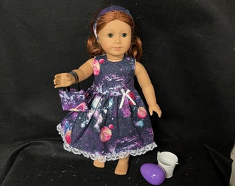 18 Inch Doll Clothes Handmade to Fit Like American Girl Doll Clothes Silver Glitter Planets Space Dress Handmade Child Gift