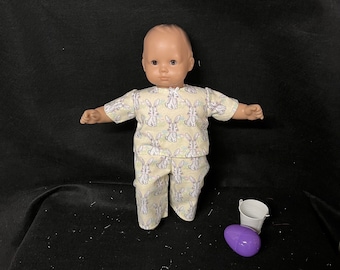 15 Inch Doll Clothes Handmade to Fit Like American Girl Bitty Baby Doll Clothes Yellow Easter Bunny Pajamas Child Easter Gift Basket Filler