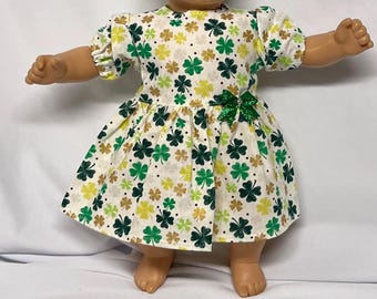 Doll Dress, 15 Inch Doll Clothes, 15" Doll Clothes, 15 Inch Doll Dress, 15" Doll Dress, St. Patrick's Day Shamrock Dress Child Gift