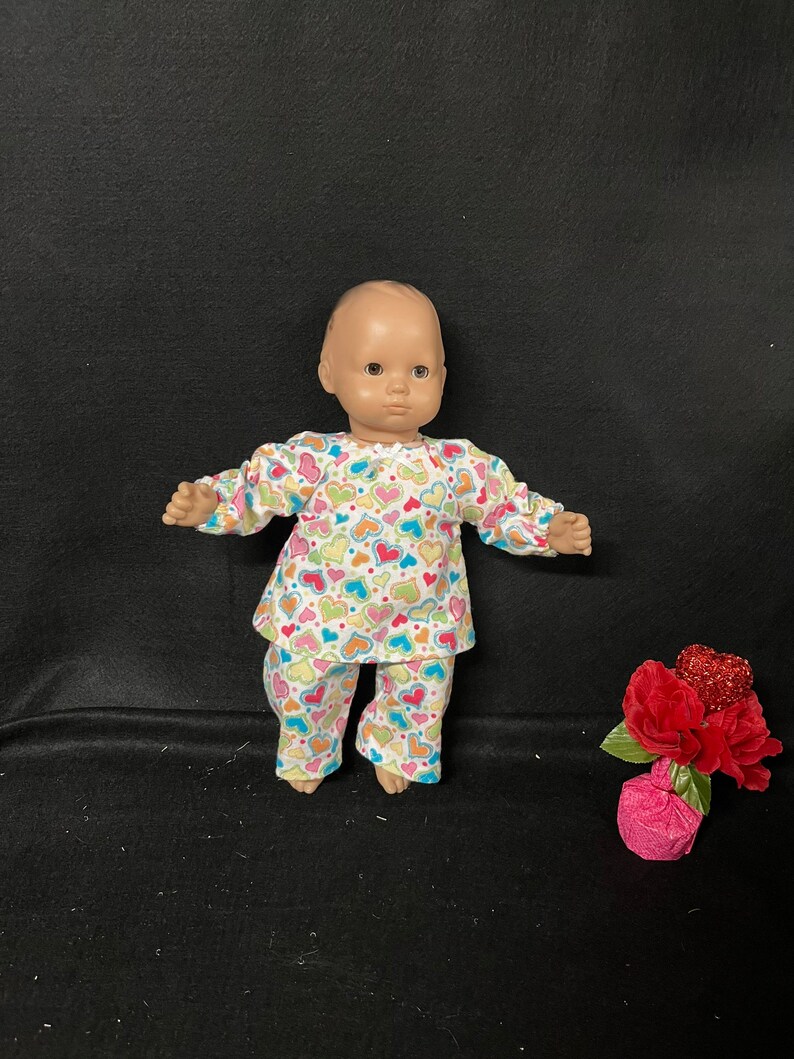 15 Inch Doll Clothes Handmade to Fit Like American Girl Bitty Baby Doll Clothes Glitter Hearts Pajamas or PJs Handmade Child Gift image 7