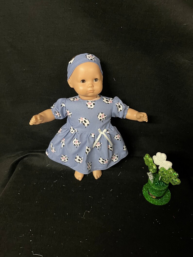 15 Inch Doll Clothes Handmade to Fit Like American Girl Bitty Baby Dolls Cow Print Dress Handmade Child Gift image 9