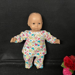 15 Inch Doll Clothes Handmade to Fit Like American Girl Bitty Baby Doll Clothes Glitter Hearts Pajamas or PJs Handmade Child Gift image 1