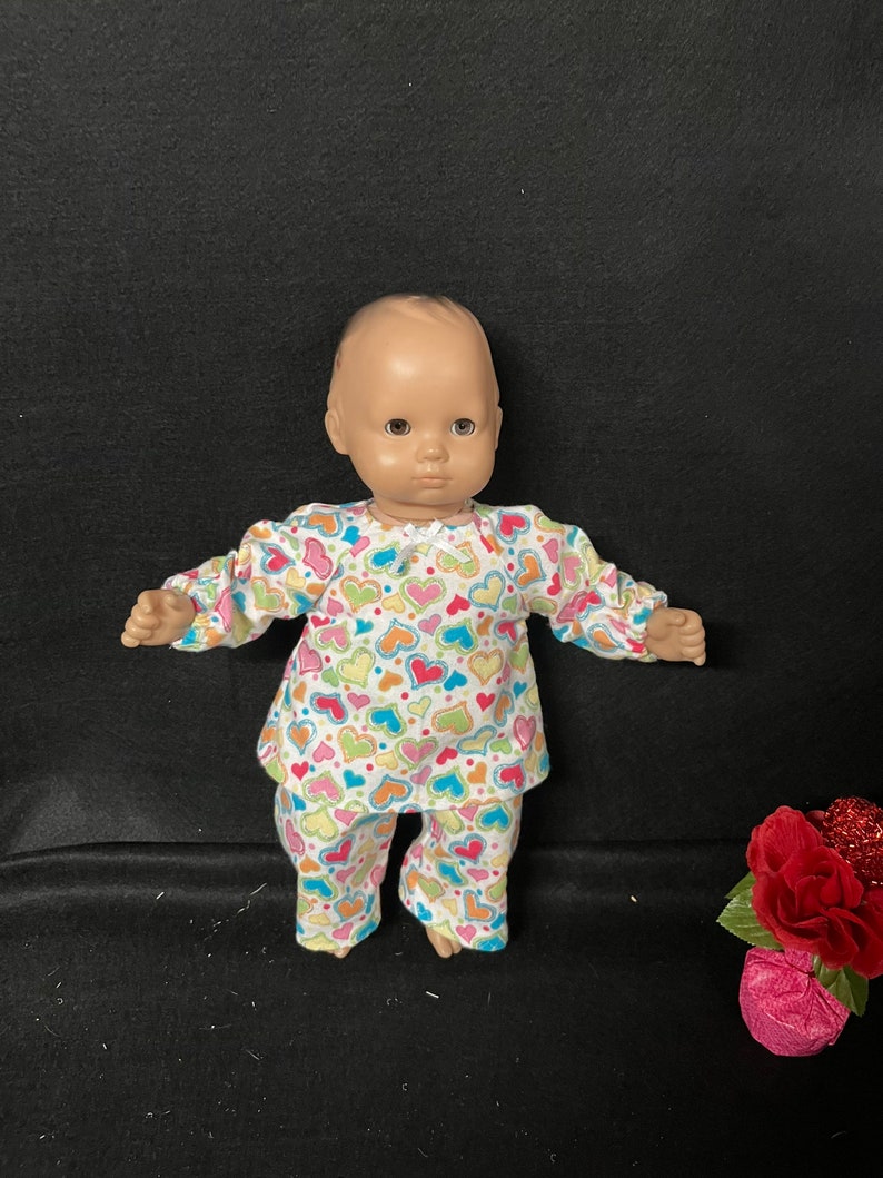 15 Inch Doll Clothes Handmade to Fit Like American Girl Bitty Baby Doll Clothes Glitter Hearts Pajamas or PJs Handmade Child Gift image 1