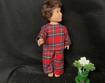 18 Inch Boy Doll Clothes Handmade to Fit Like American Girl Doll Clothes Boy Doll Red Plaid Pajamas Doll Pjs Child Gift