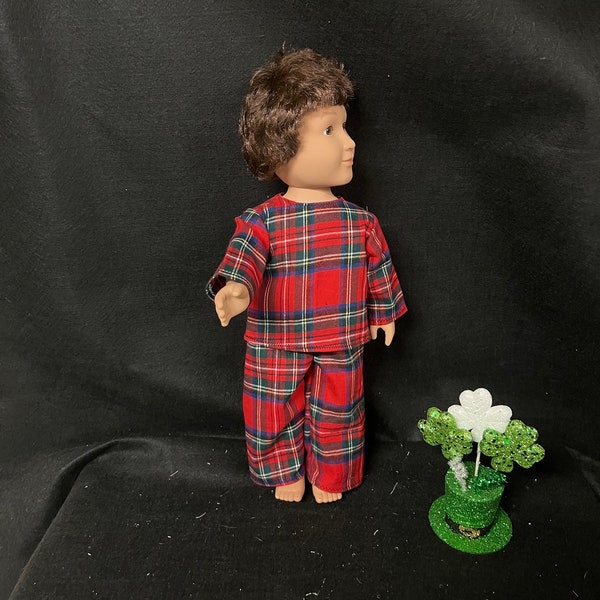 18 Inch Boy Doll Clothes Handmade to Fit Like American Girl Doll Clothes Boy Doll Red Plaid Pajamas Doll Pjs Child Gift