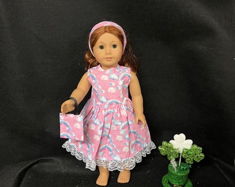 18 Inch Doll Clothes Handmade to Fit Like American Girl Rainbows and Clouds Dress Child Gift