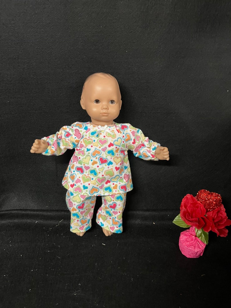 15 Inch Doll Clothes Handmade to Fit Like American Girl Bitty Baby Doll Clothes Glitter Hearts Pajamas or PJs Handmade Child Gift image 6