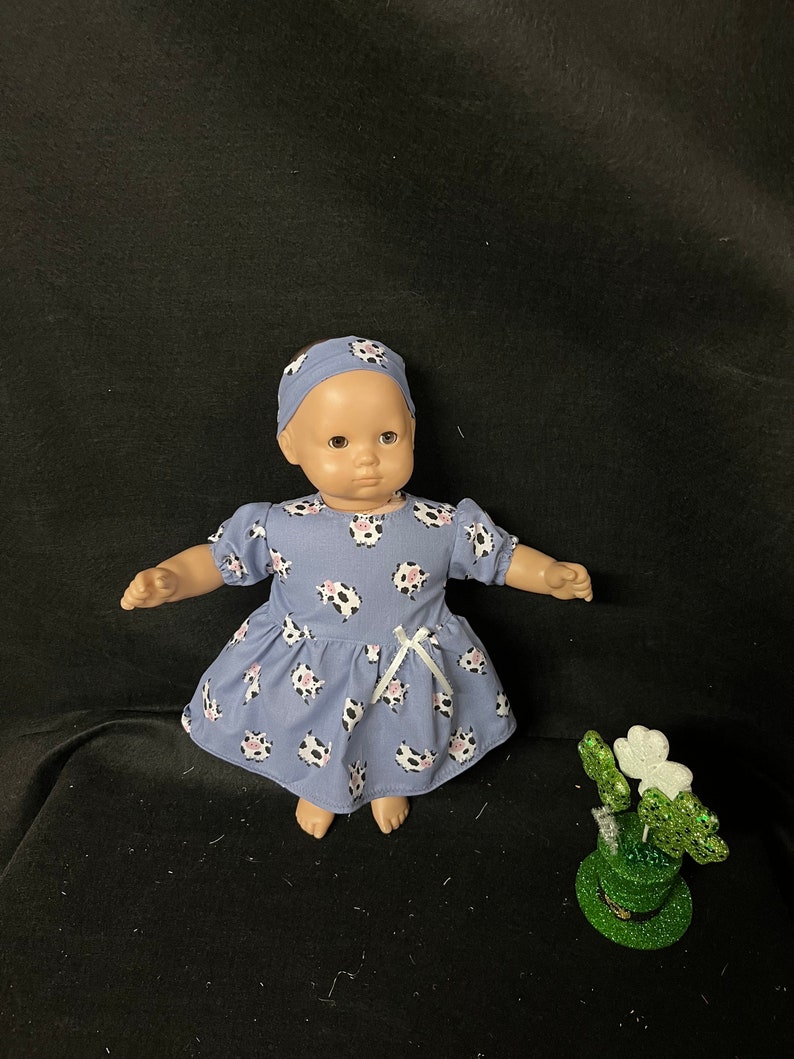 15 Inch Doll Clothes Handmade to Fit Like American Girl Bitty Baby Dolls Cow Print Dress Handmade Child Gift image 1