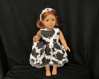 18 Inch Doll Clothes Handmade to Fit Like American Girl Doll Handmade Child Gift Cow Print Trendy Doll Dress