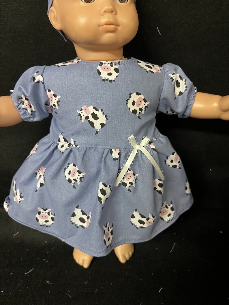 15 Inch Doll Clothes Handmade to Fit Like American Girl Bitty Baby Dolls Cow Print Dress Handmade Child Gift image 8